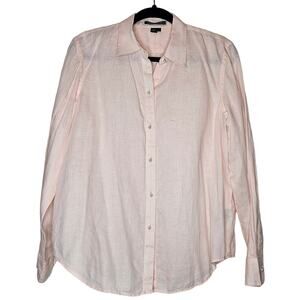 Lauren Ralph Lauren Pink linen pearl button blouse shirt size Large
